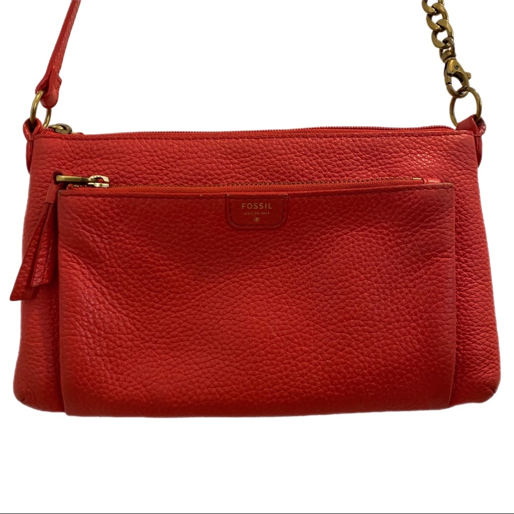 Fossil Red Leather Clutch Crossbody Bag